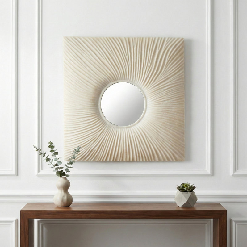 Square Framed Wall Mirror for Bathroom and Vanity Table Styling - Large Decorative Display Accent for Tabletop Decor Style - 24", White