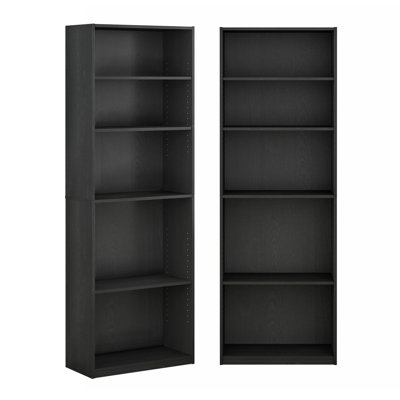 Furinno JAYA Book Shelf Set of 2, 5-Tier Bookshelf, Bookcase, with Adjustable Shelf, 9.5 x 24.5 x 71, for Home Office, Living Room, Black