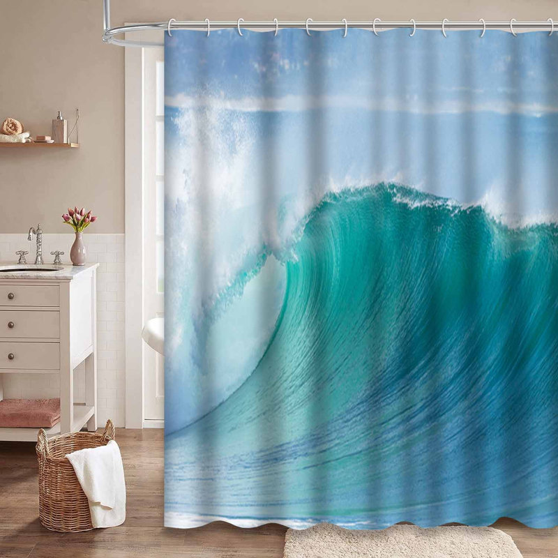 Rideau de douche à 12 crochets Ocean Wave, L 72 po x l 72 po