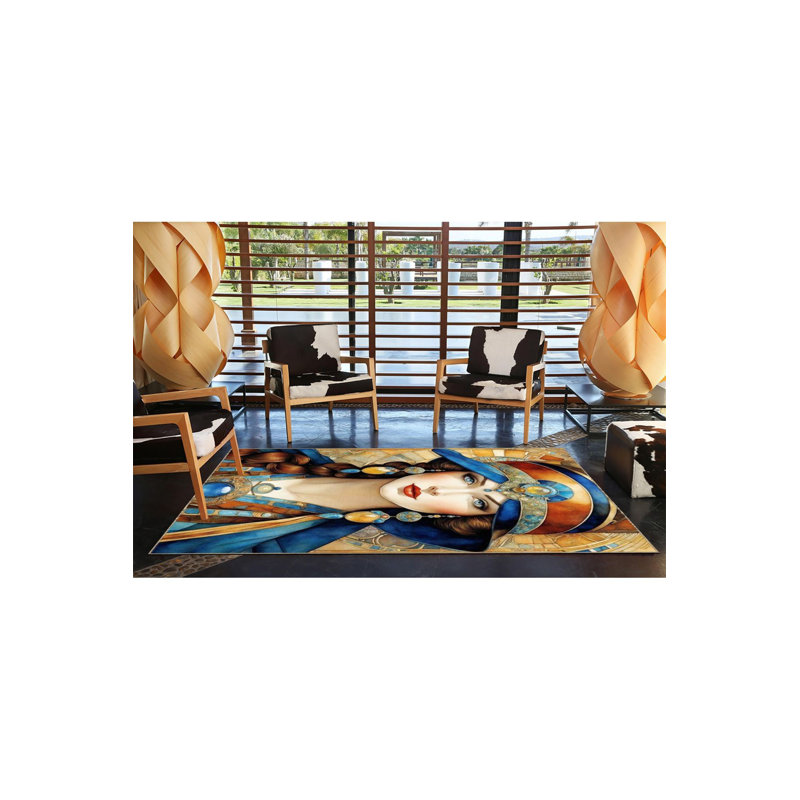 Patterned Woven Base Rug Machine Washable, Square 3'3" Rud Pad Included