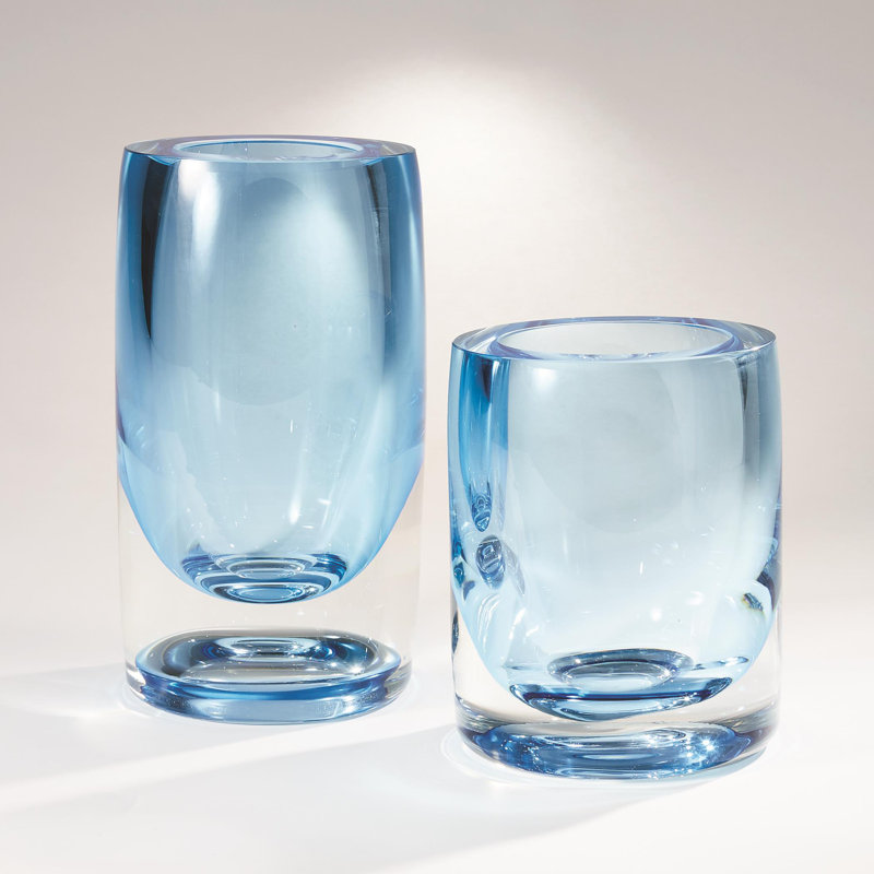 Thick Cylinder Vase-Powder Blue/Light Blue, 12.5" H x 7" W x 7" D