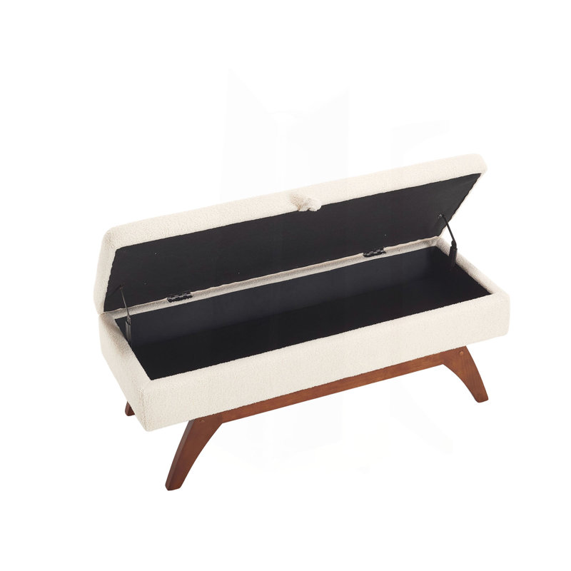 Tissu en laine Teddy, pieds en bois massif pour la pesée solide et tabouret de lit avec fonction de rangement (SEULEMENT OTTOMAN)