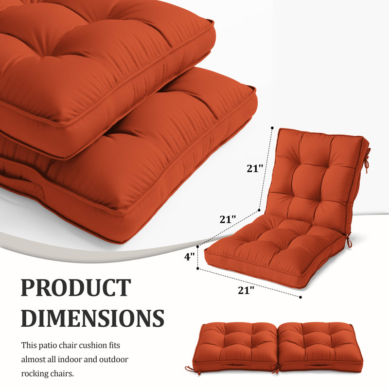 Outdoor/Indoor Seat / Back Cushion, Orange, 21” W x 21“ D 