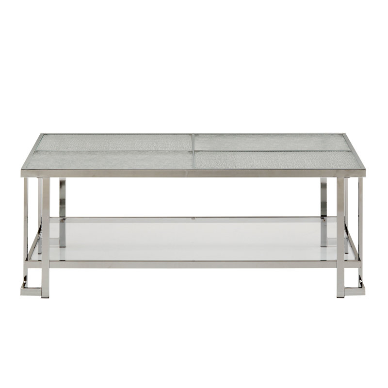 Sharold Chrome Finish Coffee Table With Textured Glass Top