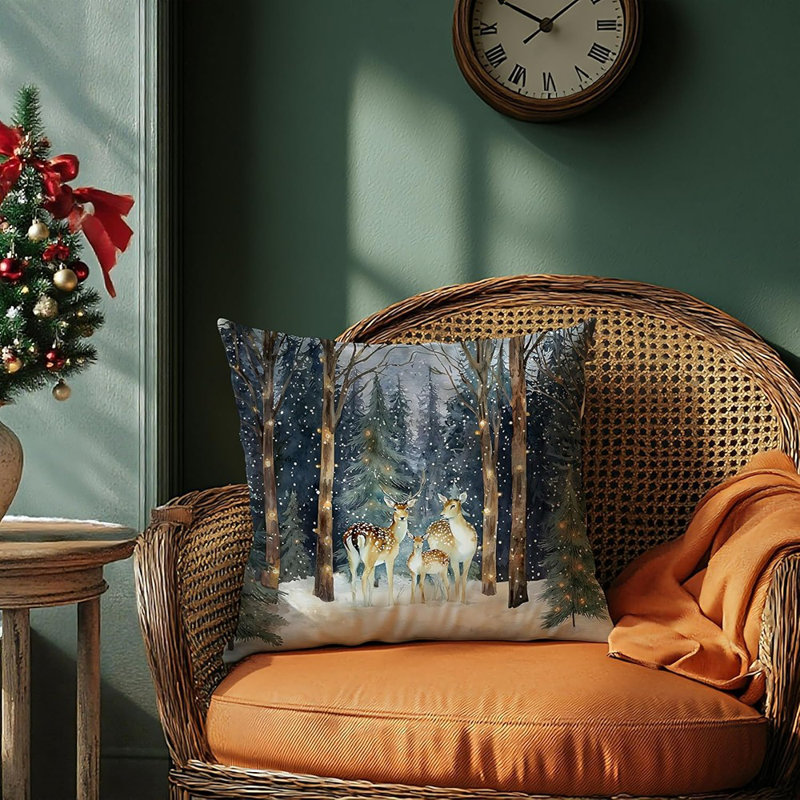 Housses de coussin de Noël renne de forêt 18 x 18, décor d'hiver de Noël, housse de coussin décorative rustique de Noël de cerf pour la maison salon chambre à coucher