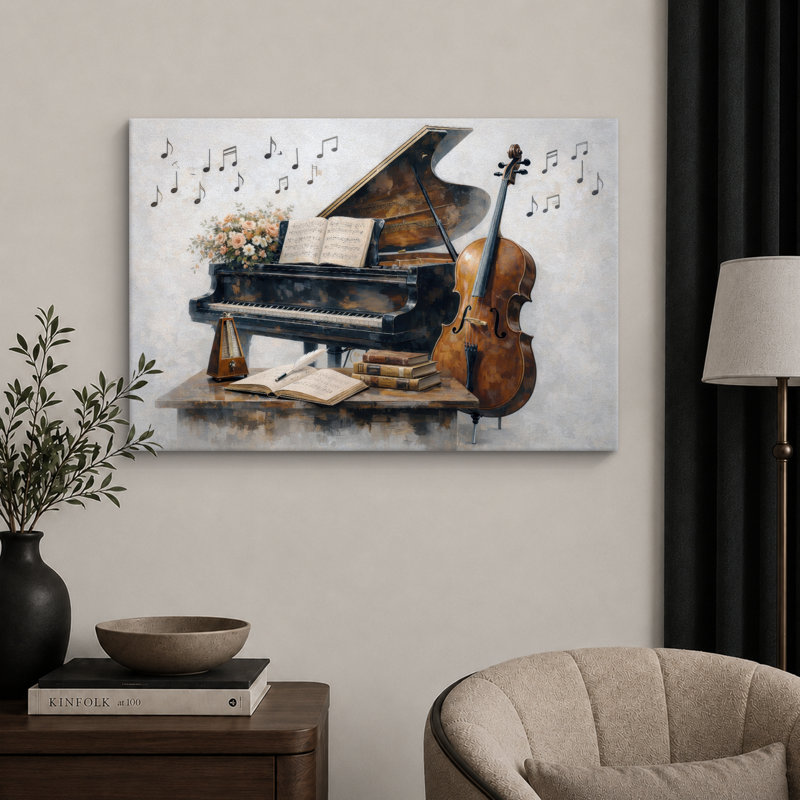 Art rétro de violoncelle et notes de musique, images de salle de musique, impression sur toile encadrée, Toile tendue