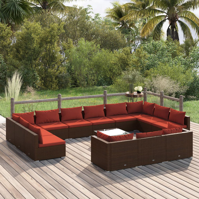 14 Piece Lounge Sofa Seating Group, Cinnamon red, Black