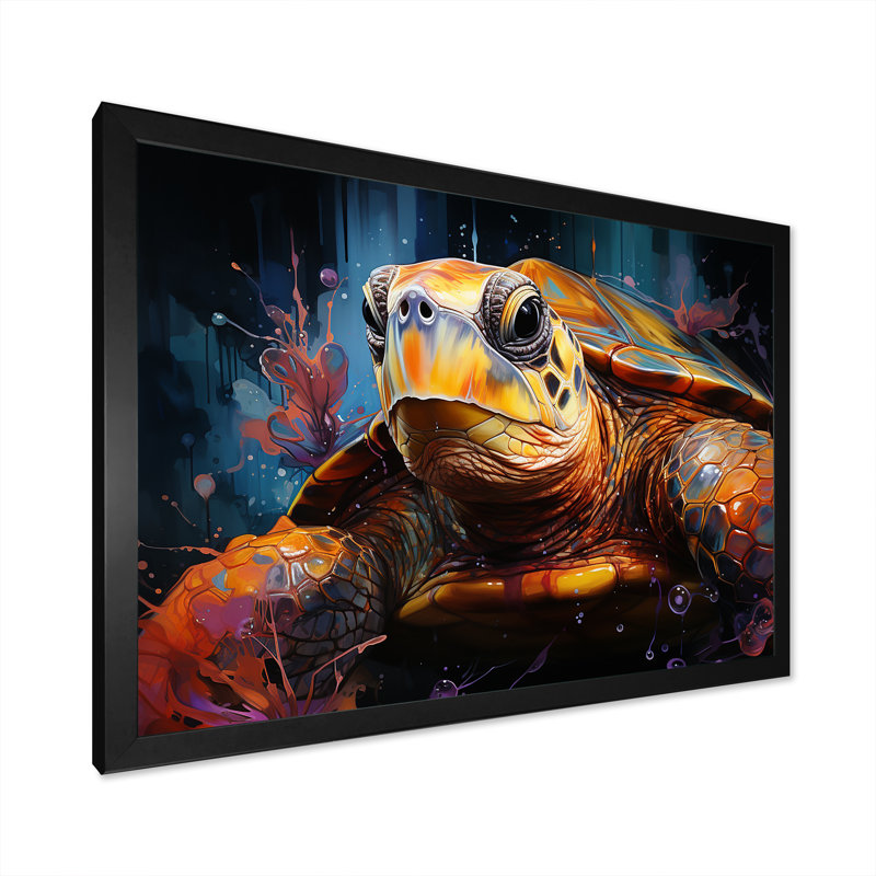 Représentation pop art d'une tortue, H 16 po x l 32 po x P 1 po, Cadre simple noir