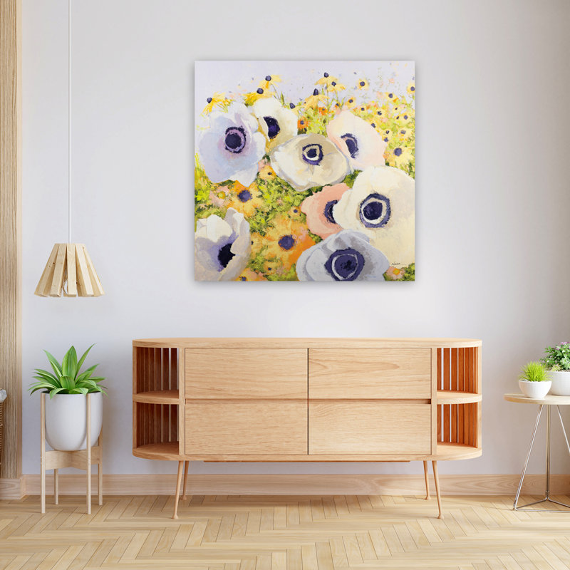 Art floral pastel contemporain, H 36 po x l 36 po
