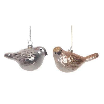Glass Bird Ornament Set of 2 Christmas Home Decorations