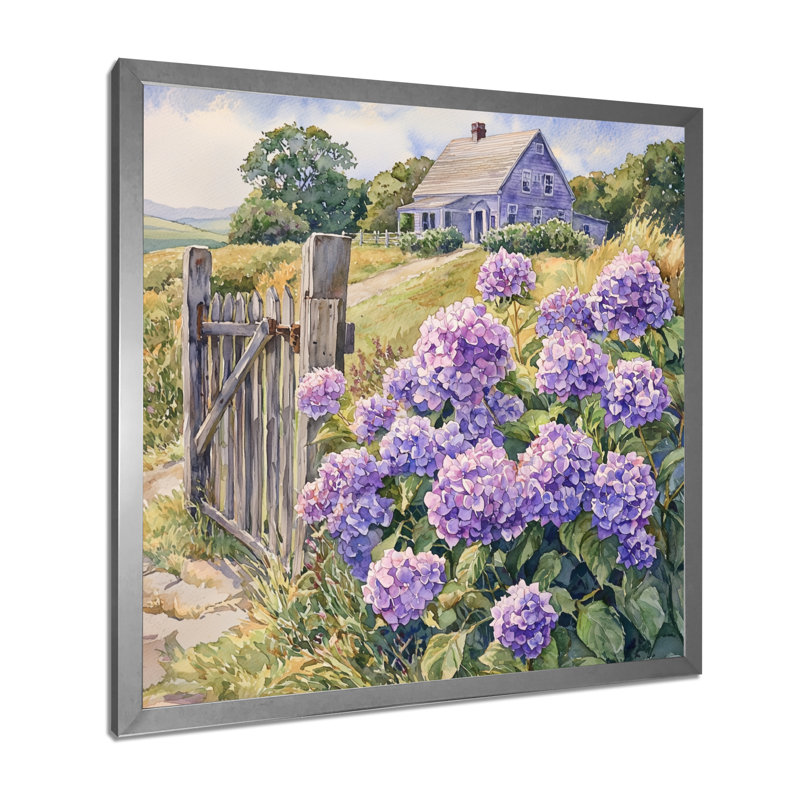 Hydrangées par la clôture de ferme - art mural hortensias, H 36 po x l 36 po, Reproduction encadrée d'une seule photo