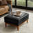 Erauso 33.5"W Mid-Century Modern Genuine Leather Ottoman with Solid Wood Legs-646111777