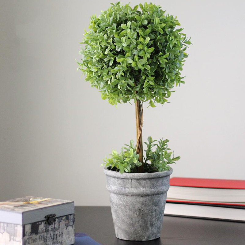 Topiaire 18 "rond vert en pot vert et gris