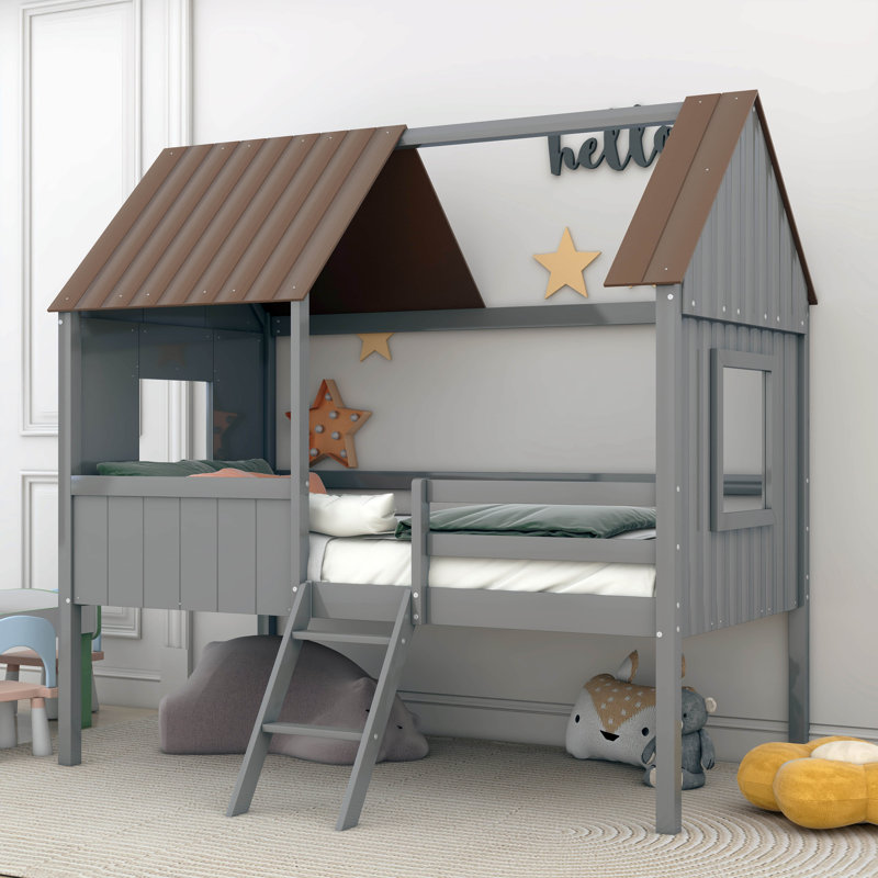 Hicksville Kids Twin Loft Bed, Gray/Brown