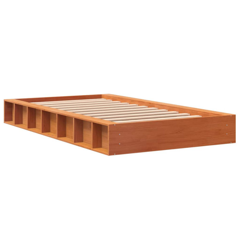 Friona Wood Platform Bed, European Single (90 x 200cm), Wax Brown