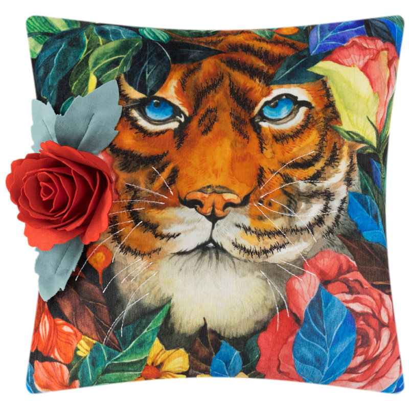 Taie décorative décorative avec housse de coussin décoratif tigre et fleur 3D 18 x 18 po