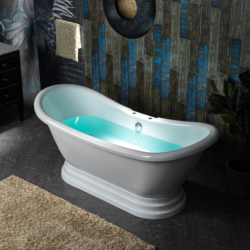 69" L x 28" W Freestanding Soaking Acrylic Double Ended Pedestal Tub (7-Inch Faucet Drillings), Chrome