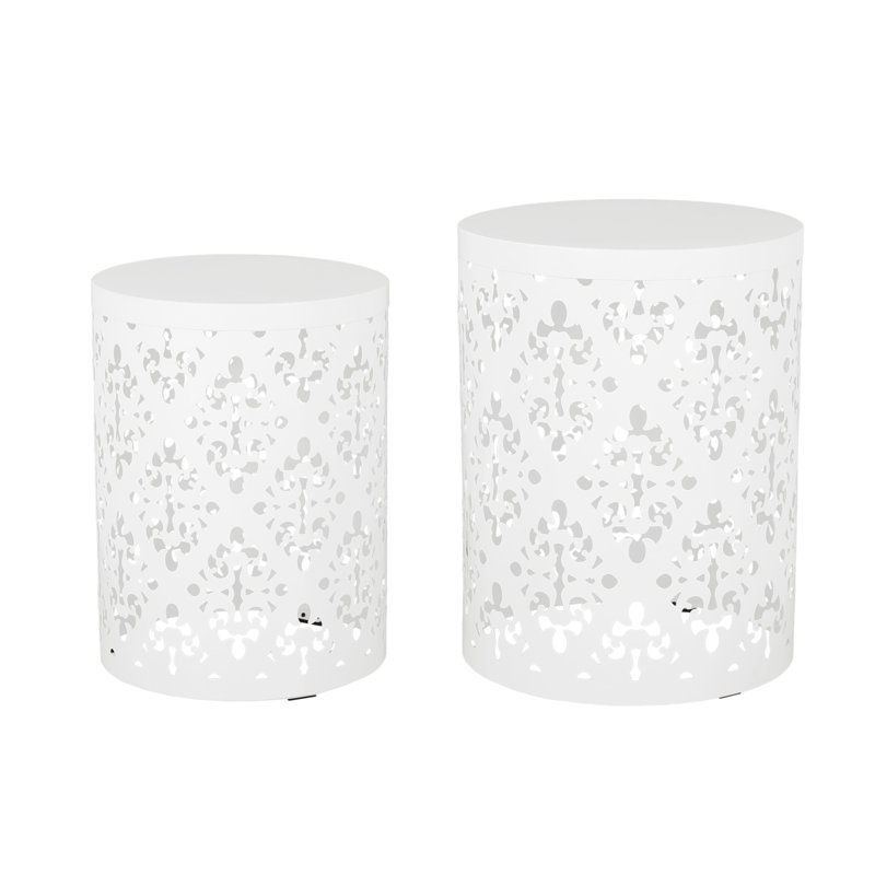 Ensemble de 2 tables de bout gigognes modernes en fer blanc - Tables d'appoint découpées à motif floral pour le salon, la chambre à coucher et les petits espaces - Aucun assemblage requis