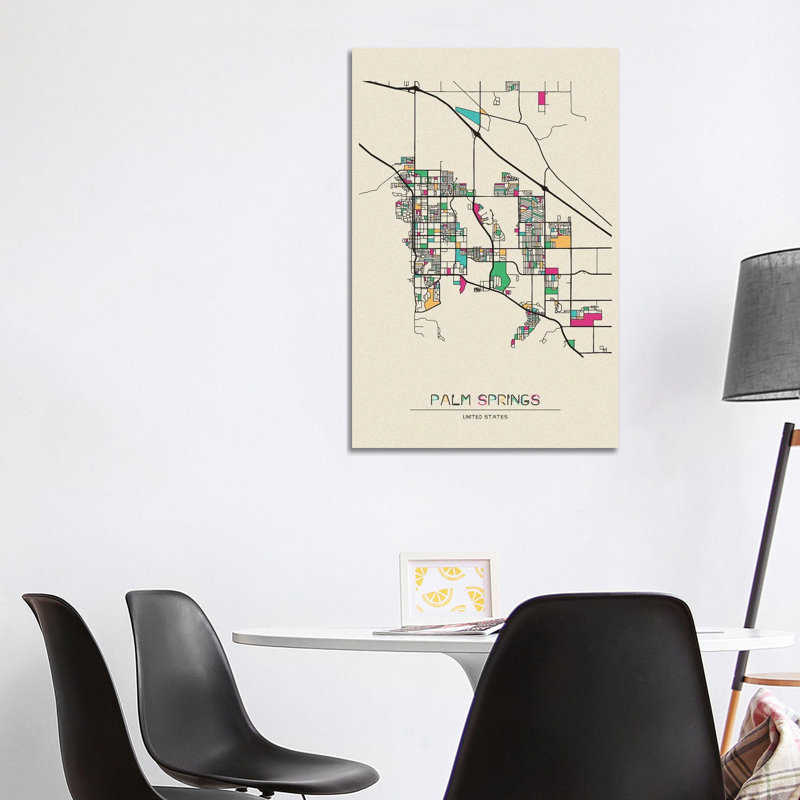 Palm Springs, California Map by Ayse Deniz Akerman - Wrapped Canvas Print, 101.6 cm H x 66.04 cm W x 1.91 cm D