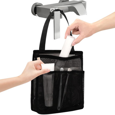 Panier de douche portatif en filet, sac de douche pour salle de bain, idéal pour le gym, les voyages, le camping et les dortoirs, essentiel pour les étudiants, noir