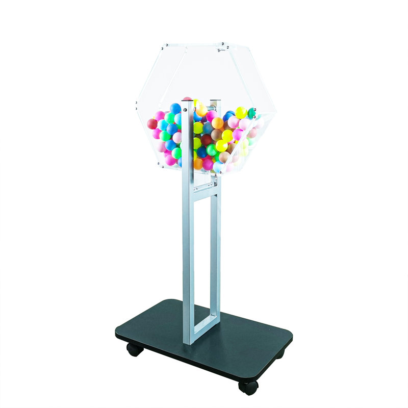 Tambour de tombola en acrylique avec roues, sur pied - transparent et noir 23 po x 15 po x 45 po