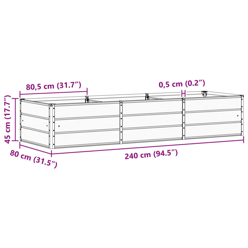 Planter Steel, 45cm H x 240cm W x 80cm D, Green