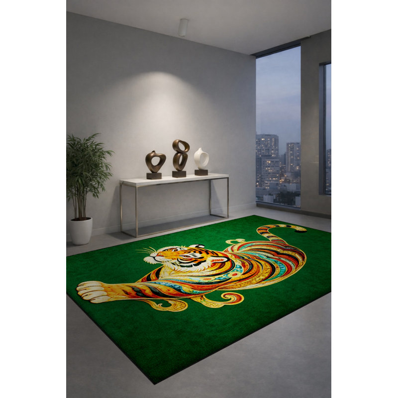 Tapis tissé à imprimé tigre noir Mosso, 4'7" x 6'7"