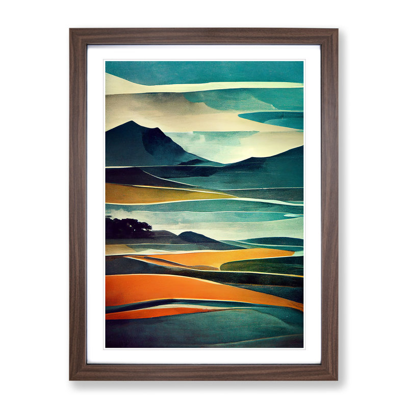 Mountain Landscape Abstract No.1 - Framed Print, 34cm H x 25cm W x 2cm D, Walnut