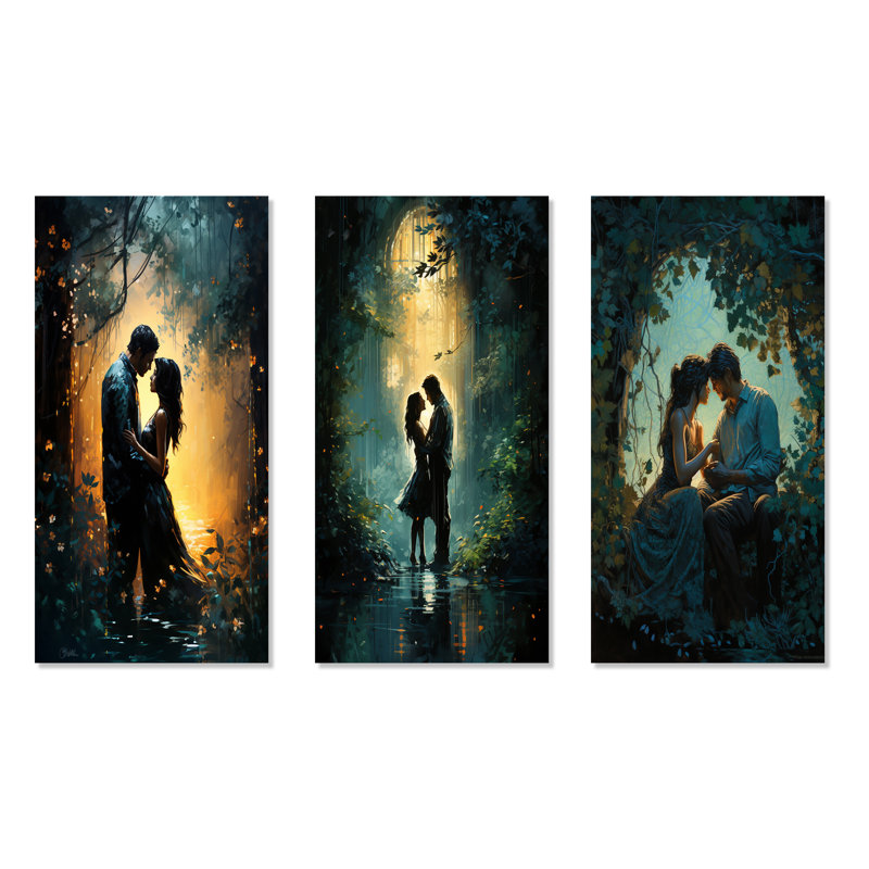 «Twilight Tenderness Couple», ensemble de 3 reproductions d'art mural en métal, H 32 po x l 48 po