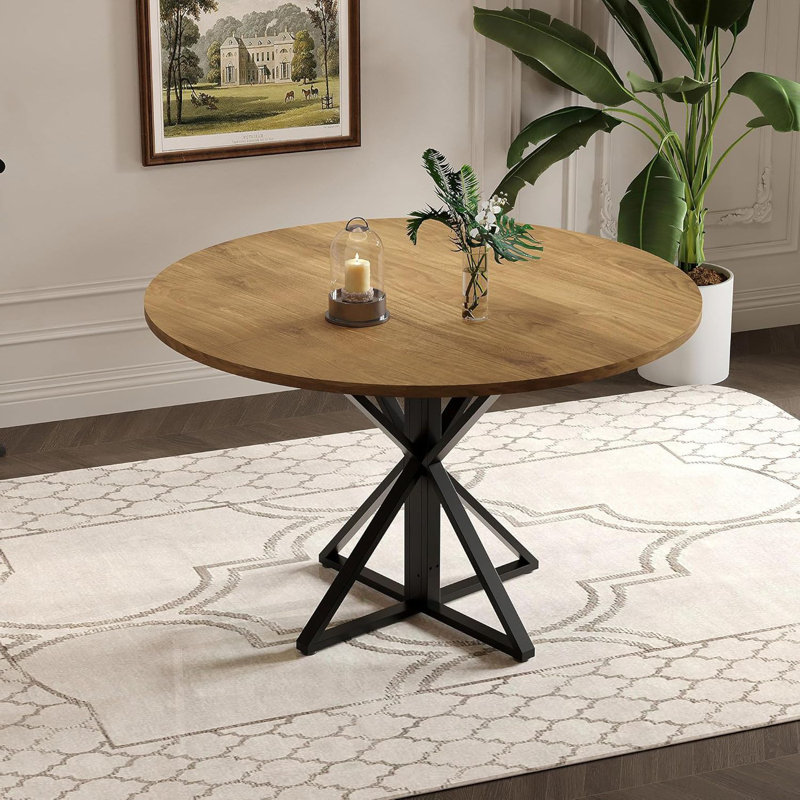 Table de salle à manger avec base en métal robuste, 47 po, Brun