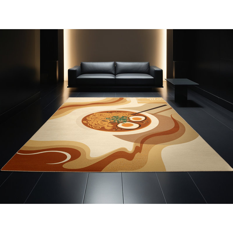 Tapis lavable à la machine en bol de nourriture et de boissons Ramen - brun et beige, 2 pi x 3 pi
