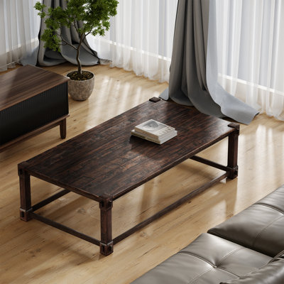 Table basse en bois massif, bois rétro de 30 ans et plus, fabrication artisanale à mortaise et tenon, surface résistante aux égratignures, table de salon robuste 55 po x 30 po x 16 po