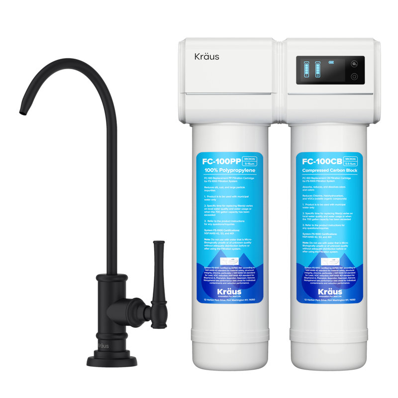Kraus Purita 2-Stage Under-Sink Filtration System with Allyn Cold Water Dispensers, Matte Black, Without Filtration System