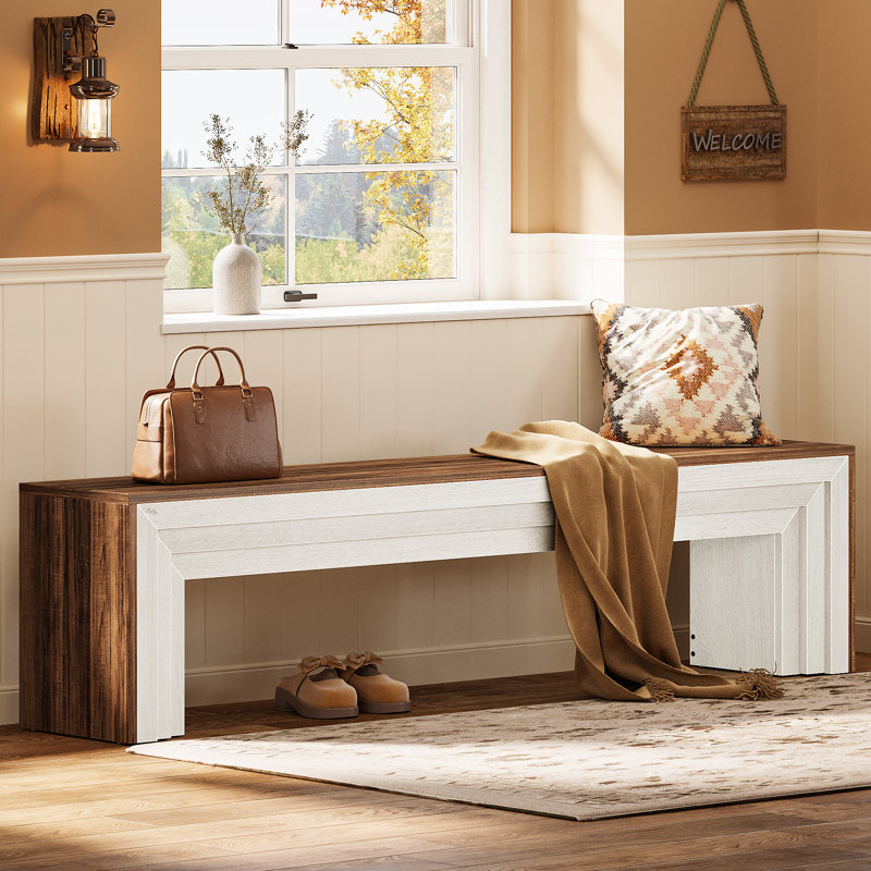 71" Extra Long Entryway Bench, Brown/White