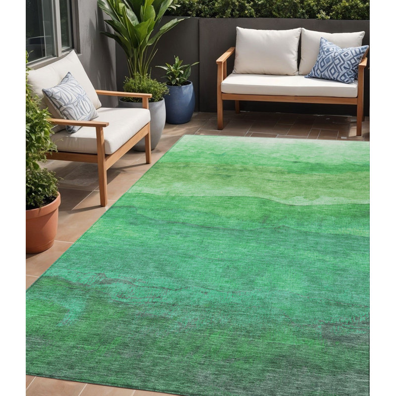 Tapis d'extérieur lavable abstrait vert et vert menthe 5 pi x 8 pi