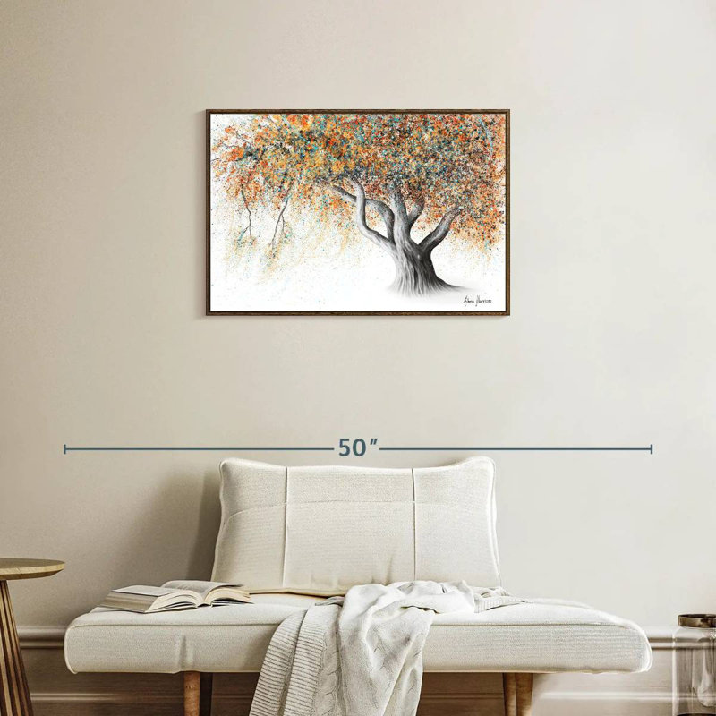 Arbre d'automne rouillé, Cadre flottant en noyer, 31 po x 21 po