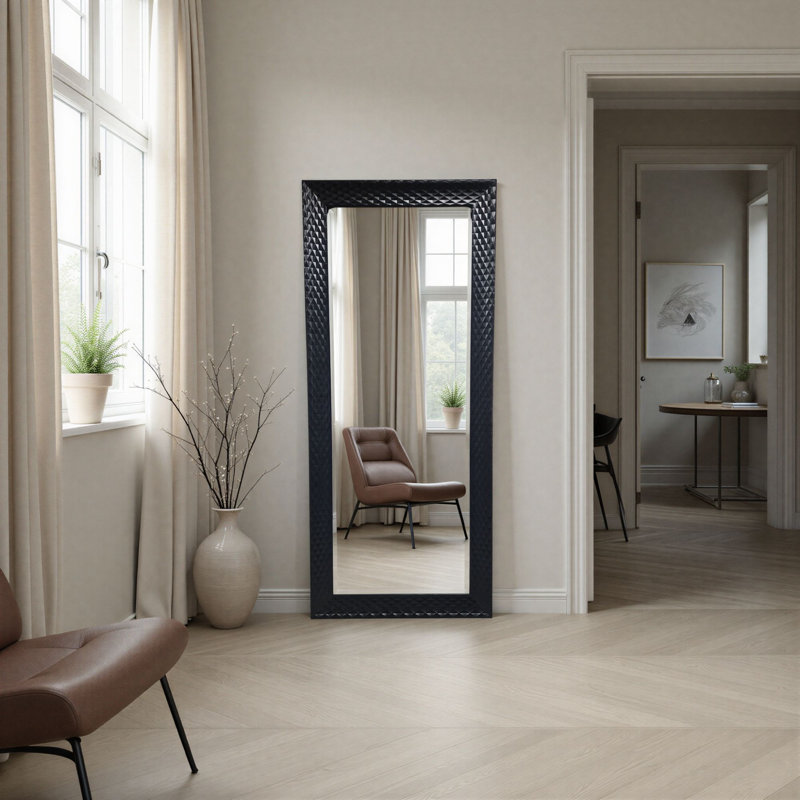 Diamont Tall Framed Bevelled Mirror, 164cm x 72.5cm, Black
