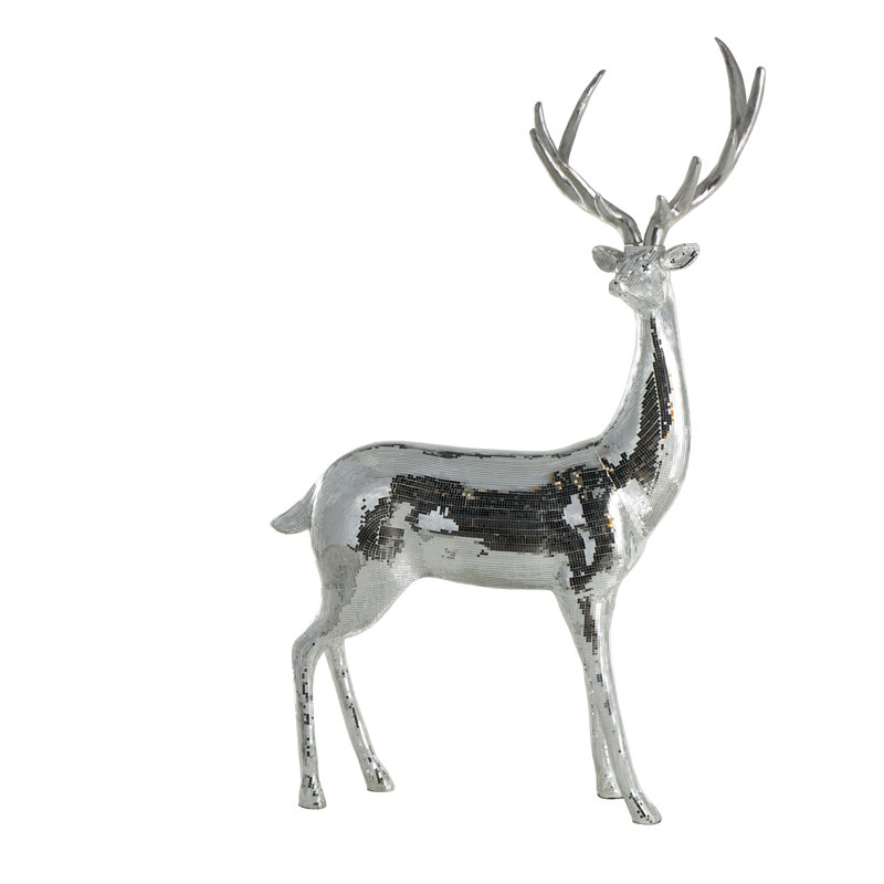 Sculpture de Noël fibre de verre renne de plancher avec motif mosaïque, Argent