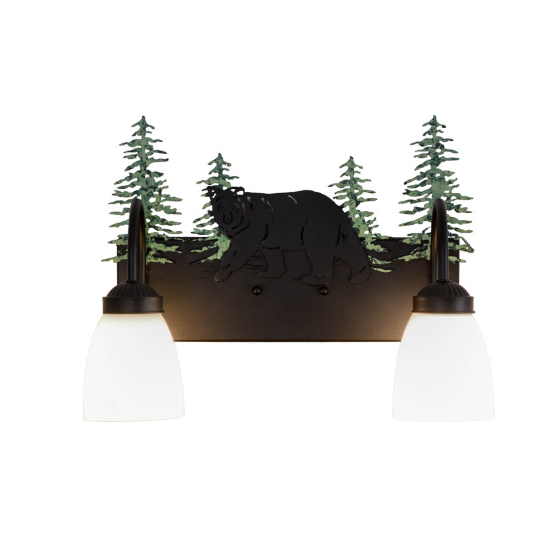 Adirondack Inspired Bear and Pine 2-Light Black Bronze Vanity Sconce