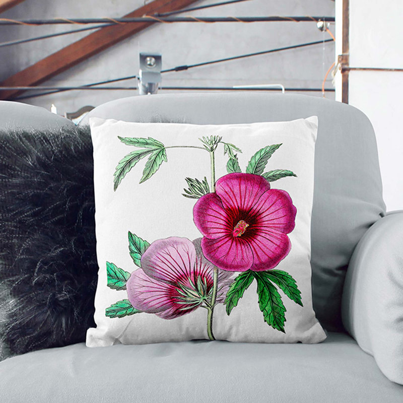 Pink Hibiscus Flowers Cushion with Filling, Stone, 40cm H x 40cm W x 15cm D