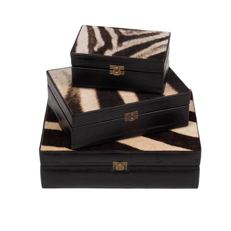 Decorative Box with Hide and Leather Accents, 3" H x 10.5" W x 7.5" D