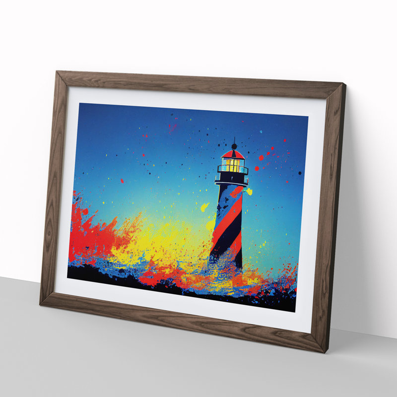 XH1022-6649X Painted Lighthouse Vol.5 1 Piece Single Picture Frame Painting, 34cm H x 46cm W x 2cm D, Walnut Framed