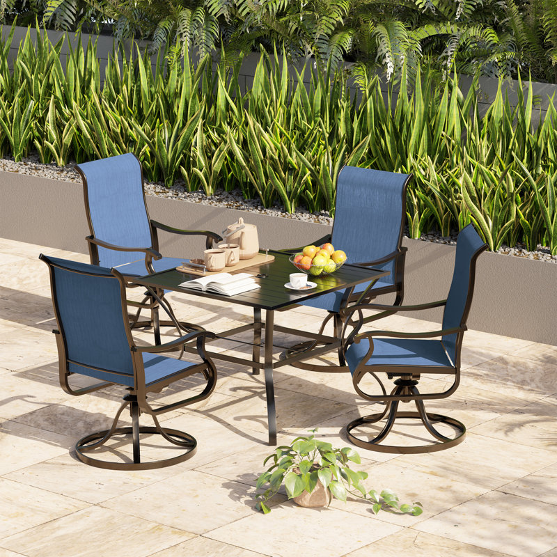 360° Swivel Rocker Patio Dining Set - 4-Person Outdoor Dining Table and Chairs, Blue