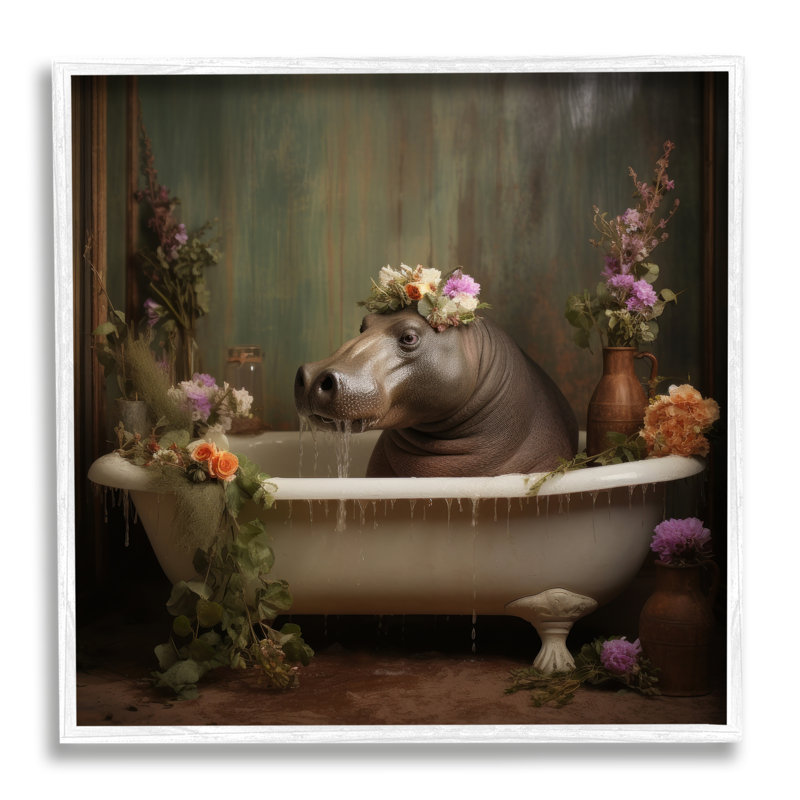 Impression de baignoire rétro hippopotame, H 12 po x l 12 po x P 0,5 po