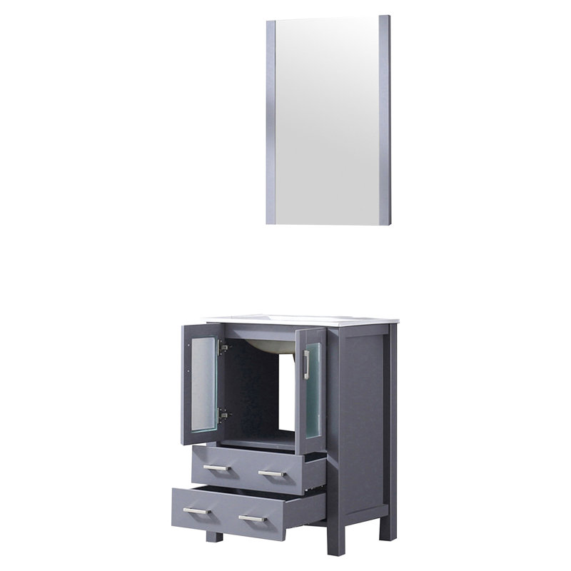 24 po I Le meuble-lavabo gris foncé est doté d'un plateau en céramique blanche, d'un miroir mural mince à 22 attaches, de tiroirs à fermeture en douceur et d'une baignoire à largeur de conception avec fonction de fermeture rectangulaire suspendue, amplement