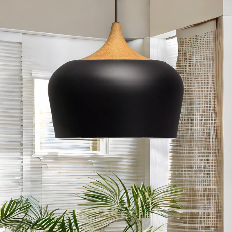 25cm H Industrial Metal Wooden Effect Ceiling Light Pendant Shade