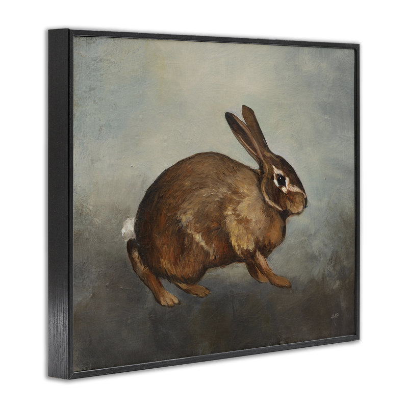 Lapin brun sur fond gris, estampe numérique par Julia Purinton, Giclée encadrée noir minuit, H 24 po x l 30 po