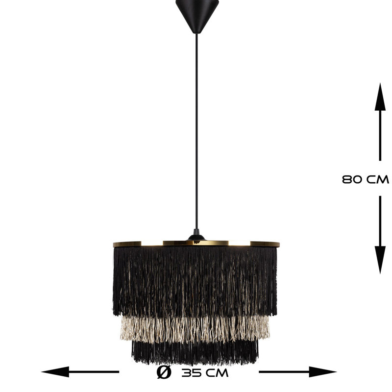Luminaire suspendu à 1 lumière Bence, Noir / beige, H 9,84 po x l 13,78 po x P 13,78 po, Noir