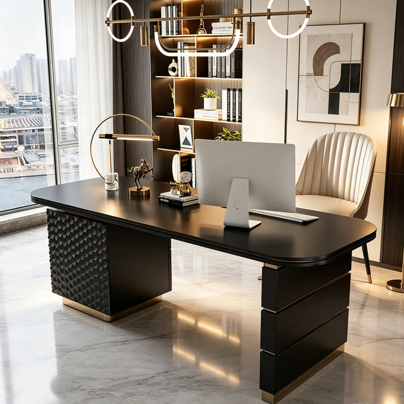 Bureau laqué noir mat luxueux 62,99 po, 30.71" H x 62.99" W x 23.62" D