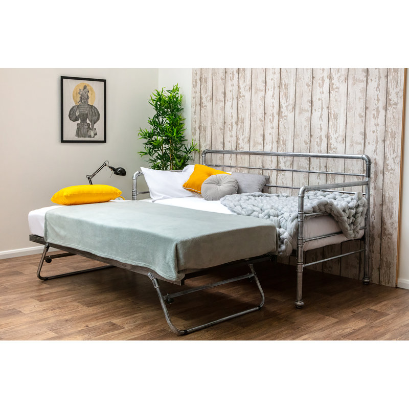 Irasburg Metal Daybed with Trundle, Silver, No Mattress Required, 12cm Memory Foam